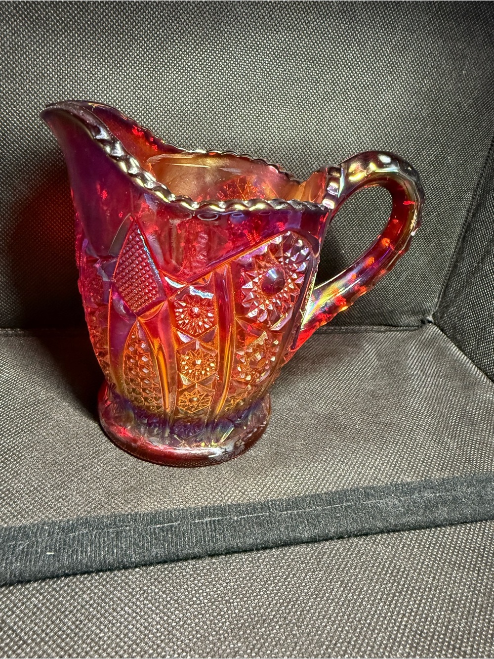 Indiana Glass Co. Iridescent Ruby Carnival Glass Creamer #22